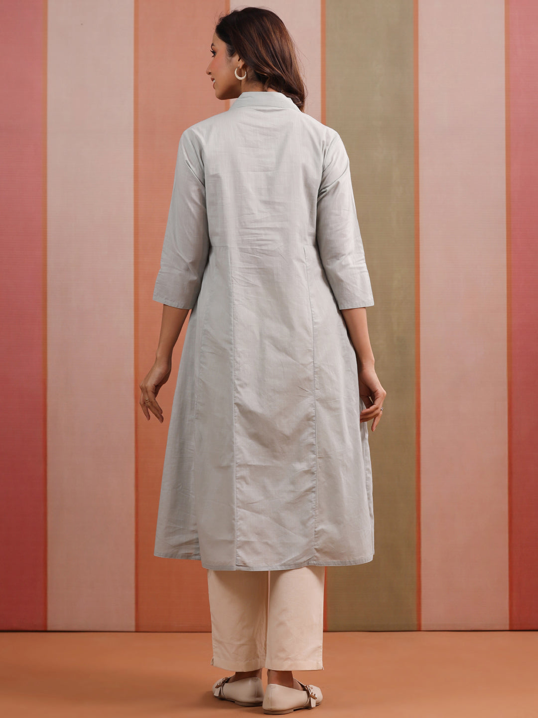 Soft Grey Solid Slub Maternity - Nursing Kurta
