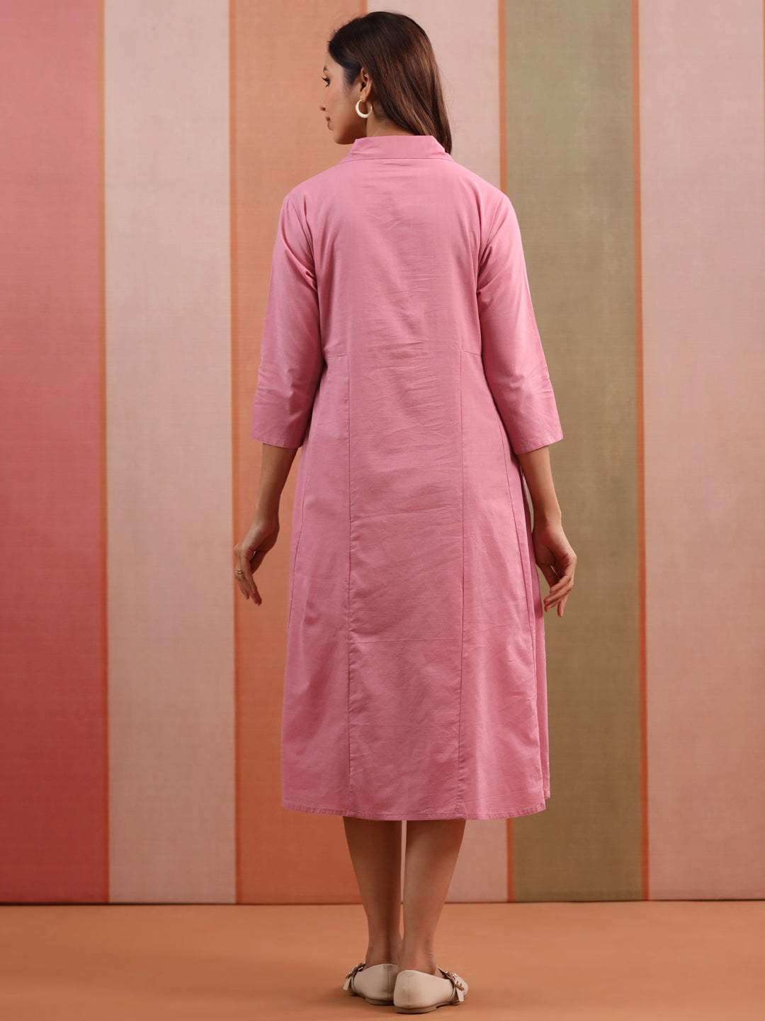 Soft Pink Solid Slub Maternity - Nursing Dress