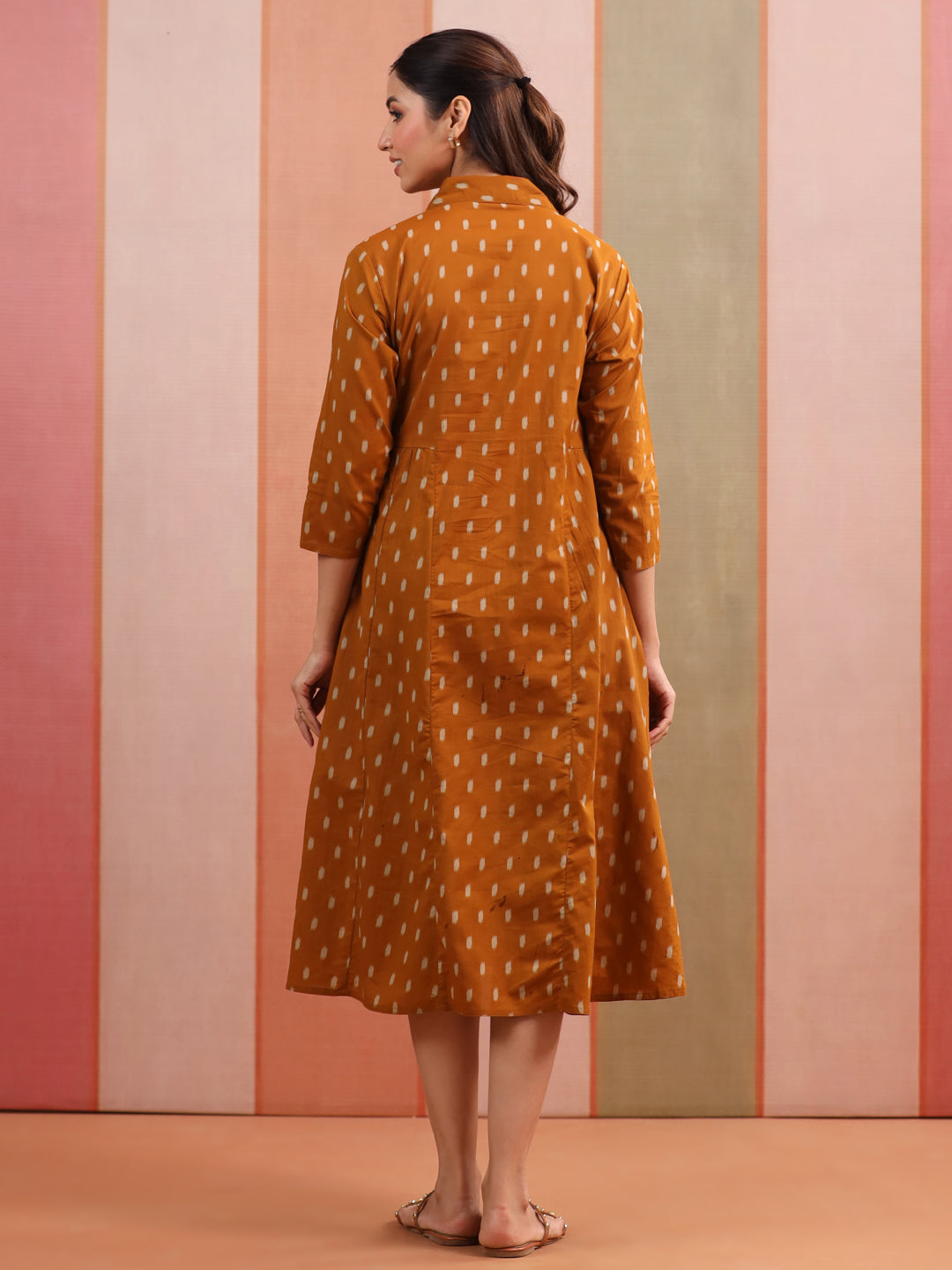 Mustard Loom Print Cotton Maternity - Nursing Dress