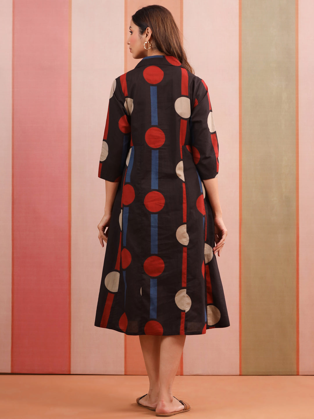 Black Geometric Ajrakh Cotton Maternity - Nursing Dress