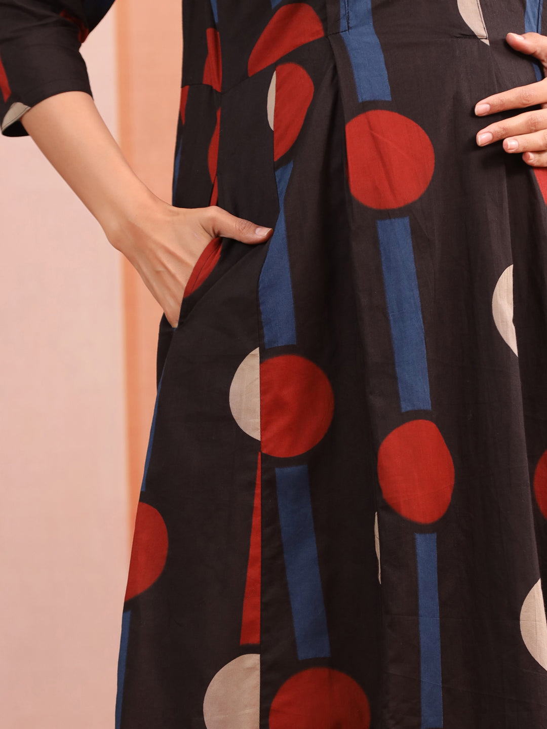 Black Geometric Ajrakh Cotton Maternity - Nursing Dress