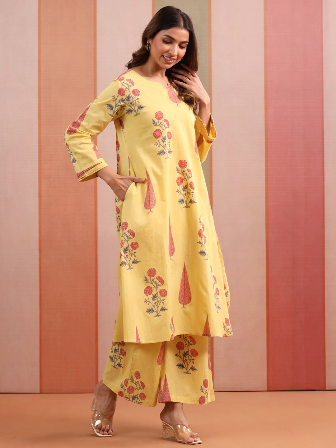 Basant Mughal Boota Cotton Co-ord Set