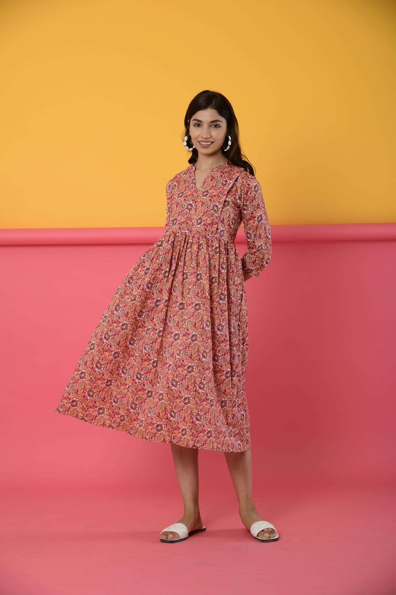 Light Salmon Cotton Maternity - Nursing Dress